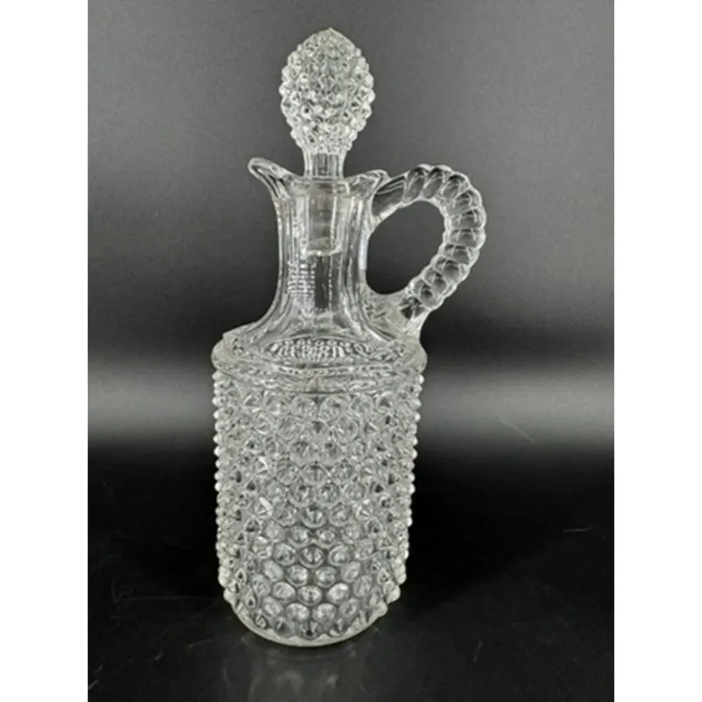 EAPG Hobnail Bullseye Glass Decanter Cruet w/ Original Pinecone Finial Stopper